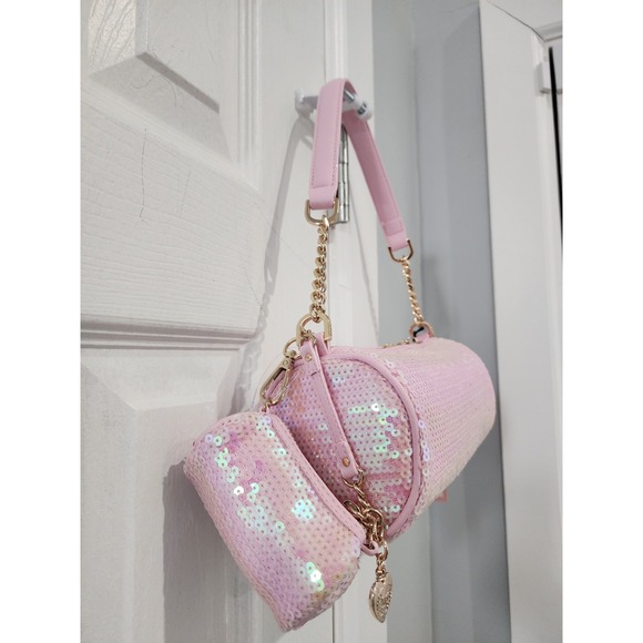 NWT Juicy Couture Choose Juicy Sequin Light Pink Barrel Shoulder Bag Heart - Picture 5 of 5